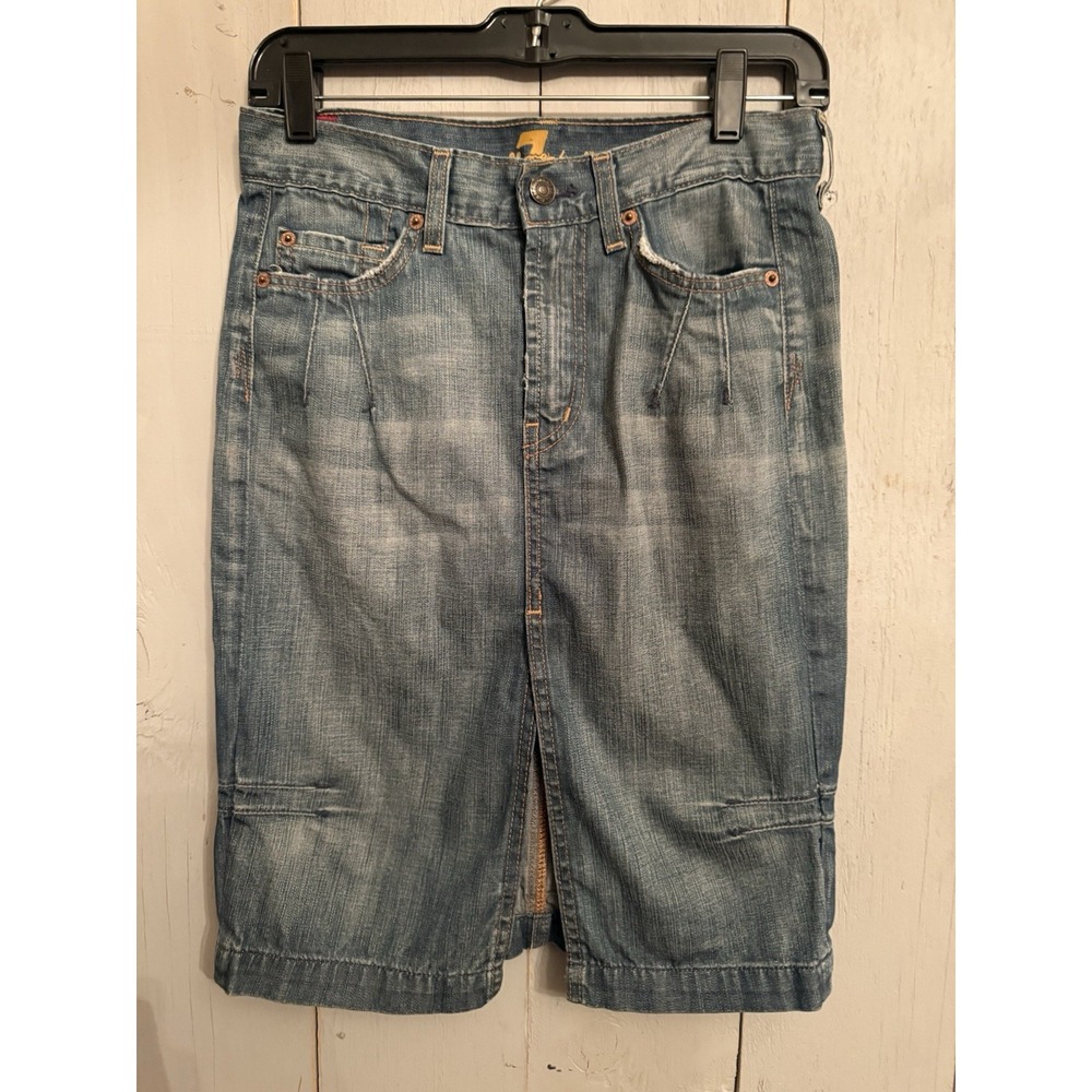 7 Seven For All Mankind MADE IN USA Pencil Denim Jean Skirt Boho Vintage Sz-25